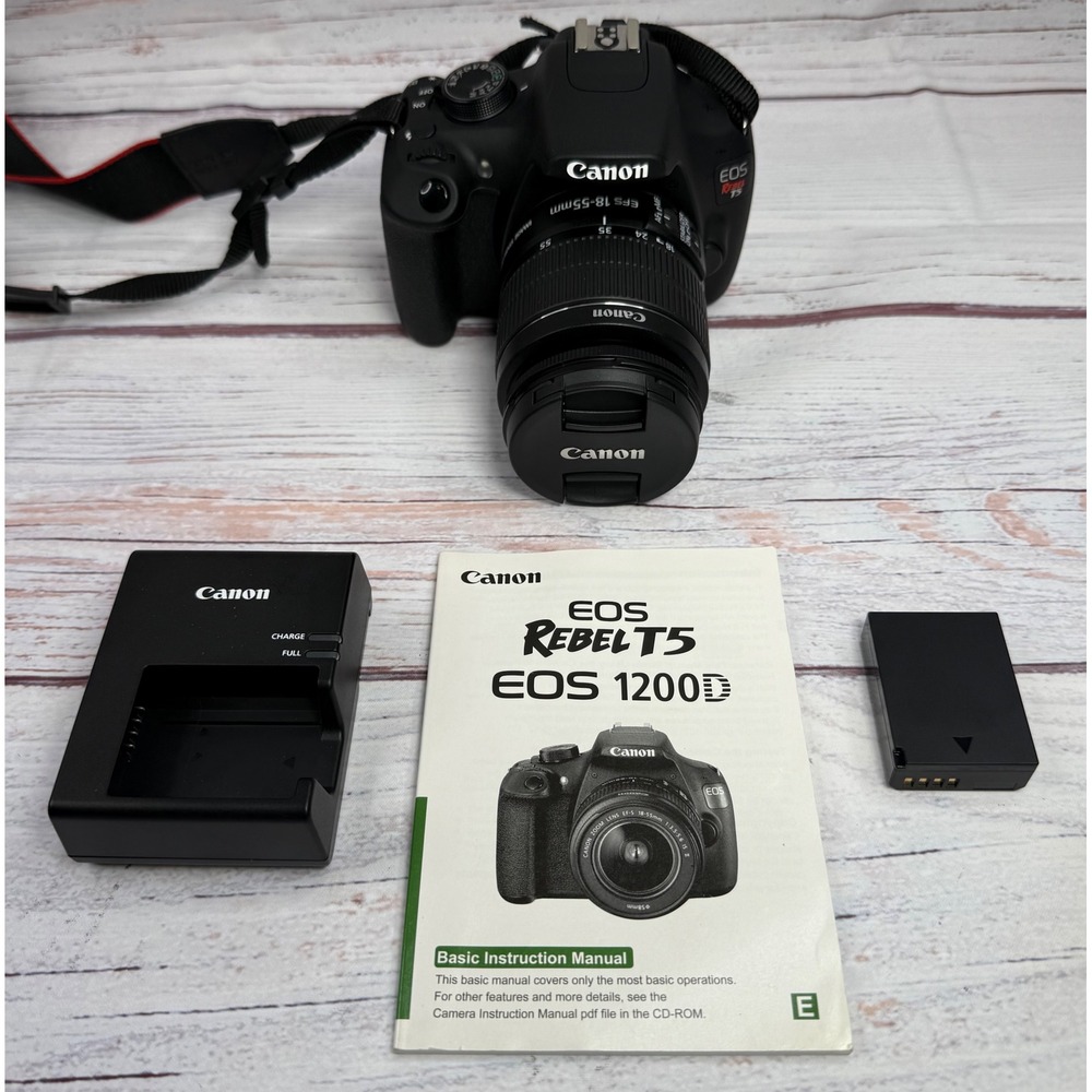 Canon EOS Rebel T5 EOS Digital SLR DSLR Camera 18-55mm Lens Battery Charger Case